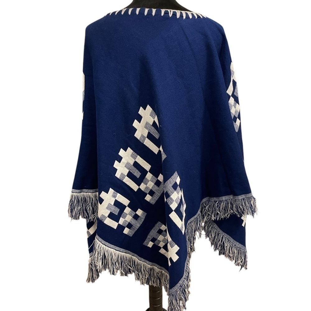 ✔️ Vintage Peruvian Wool Silver Threads Oversized… - image 4